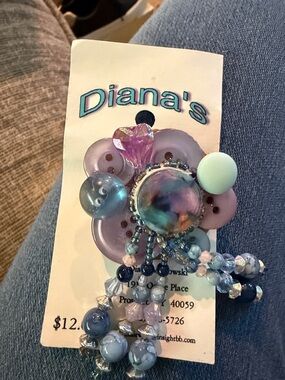 Hand Crafted Purple and Blue Floral Bead Brooch by Hand Crafted